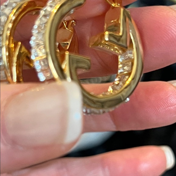 Gold and Silver Crystal Hoop Earrings - Picture 8 of 15